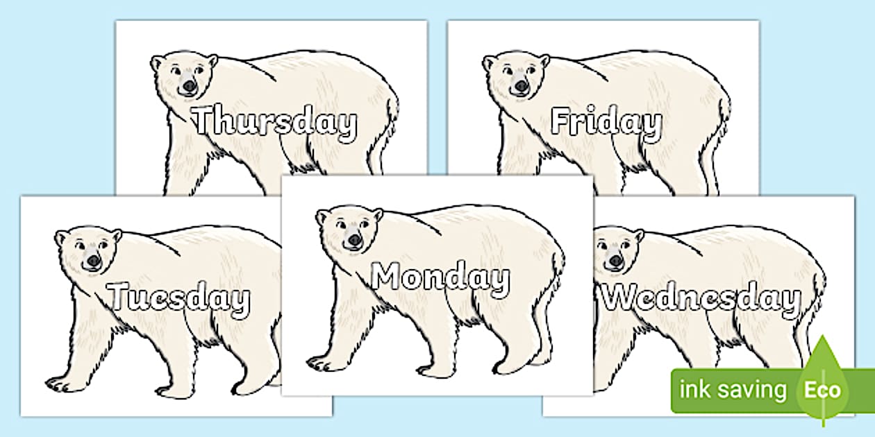 Days of the Week on Polar Bears Display Poster - Twinkl