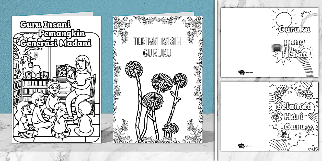 Aktiviti Mewarna - Template Kad Ucapan Hari Guru - Twinkl