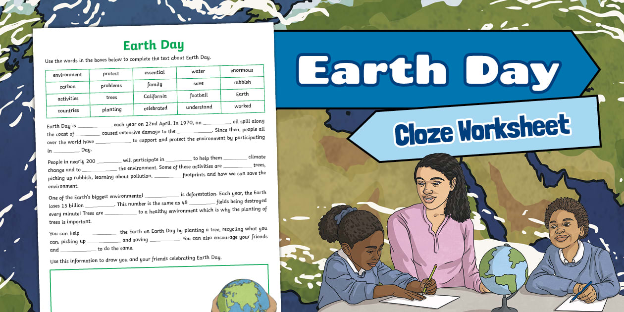 Twinkl Australia Earth Day Cloze Worksheet for Primary 3-6 Science