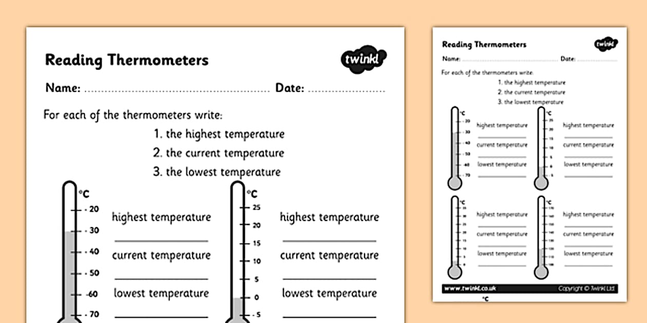 Temperature KS2 Thermometers Reading Worksheet Twinkl