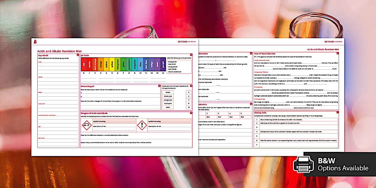 KS3 Acids and Alkalis Revision Mat Higher | Beyond Science