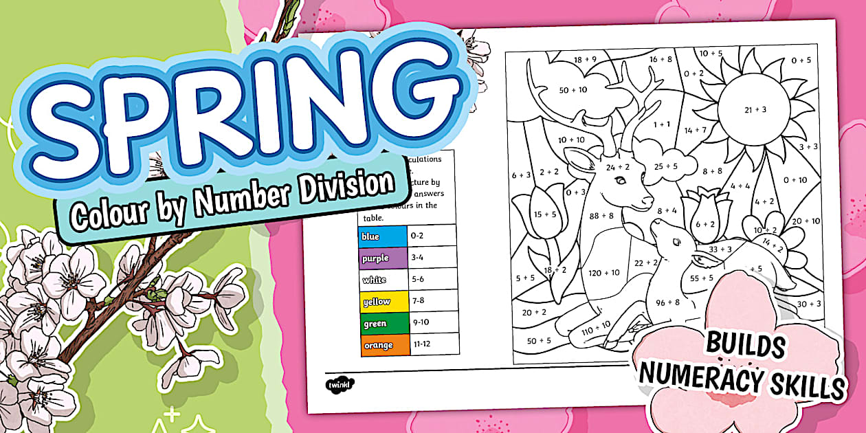 Spring Colour by Number Division Worksheet
