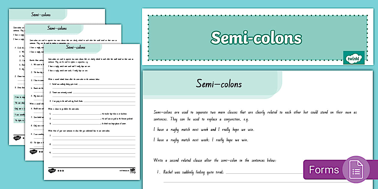 How to Use Semicolons Worksheet (teacher made) Twinkl
