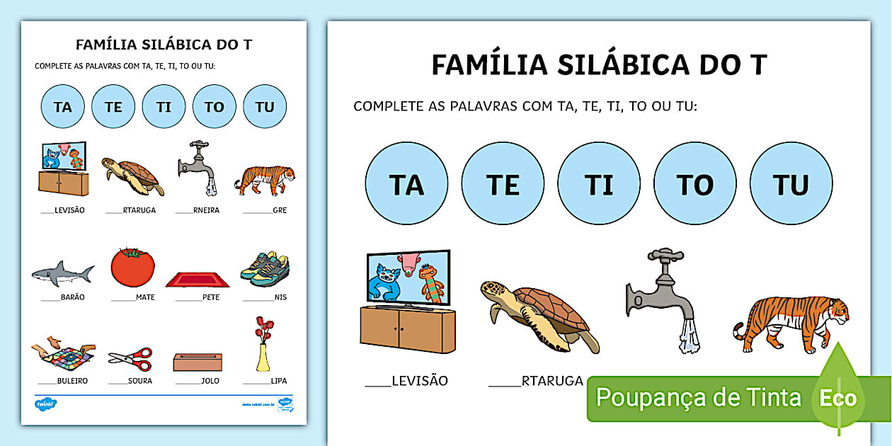 Atividade com a Família Silábica do T - Twinkl