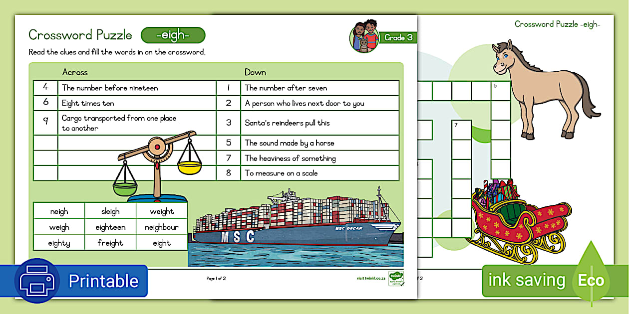 Grade 3 Phonics Crossword Puzzle eigh (creat de profesori)