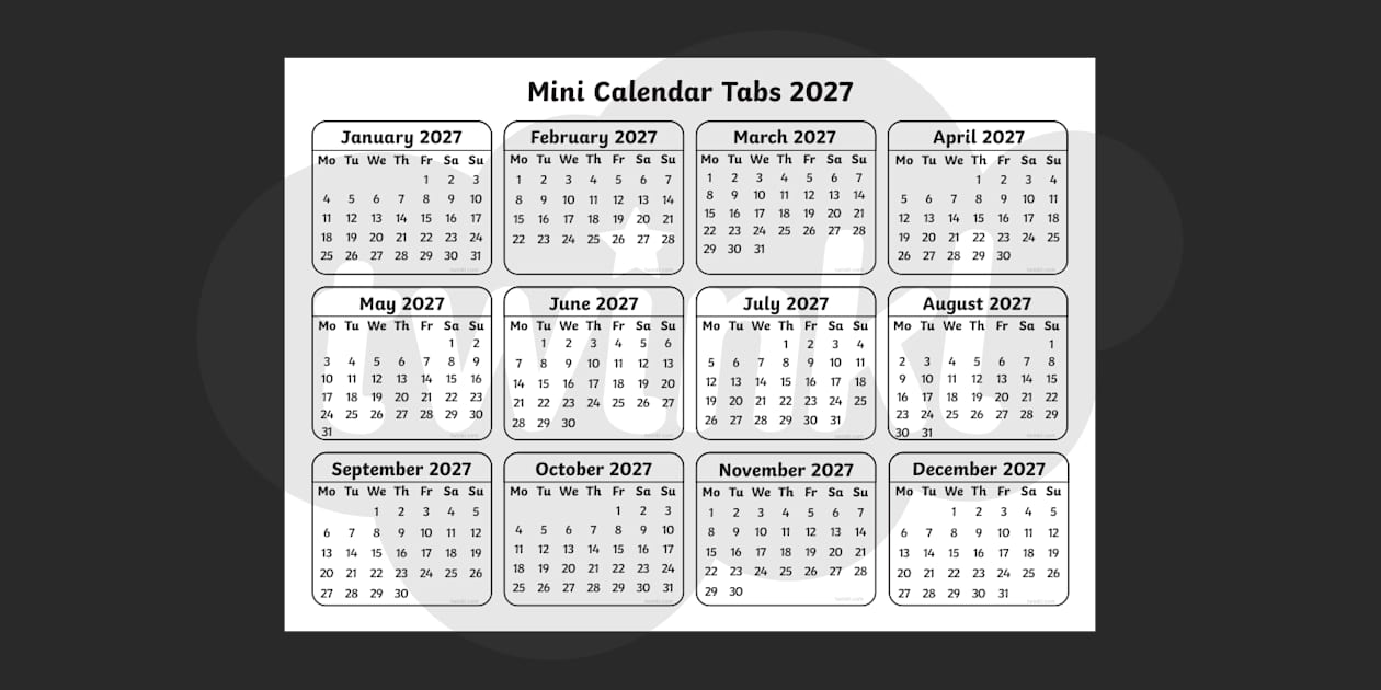 Mini Calendar Tabs 2026 and 2027