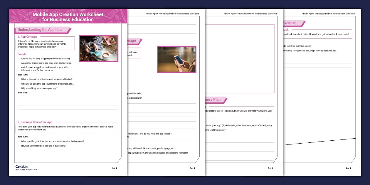 Mobile App Creation Worksheet for Business Education