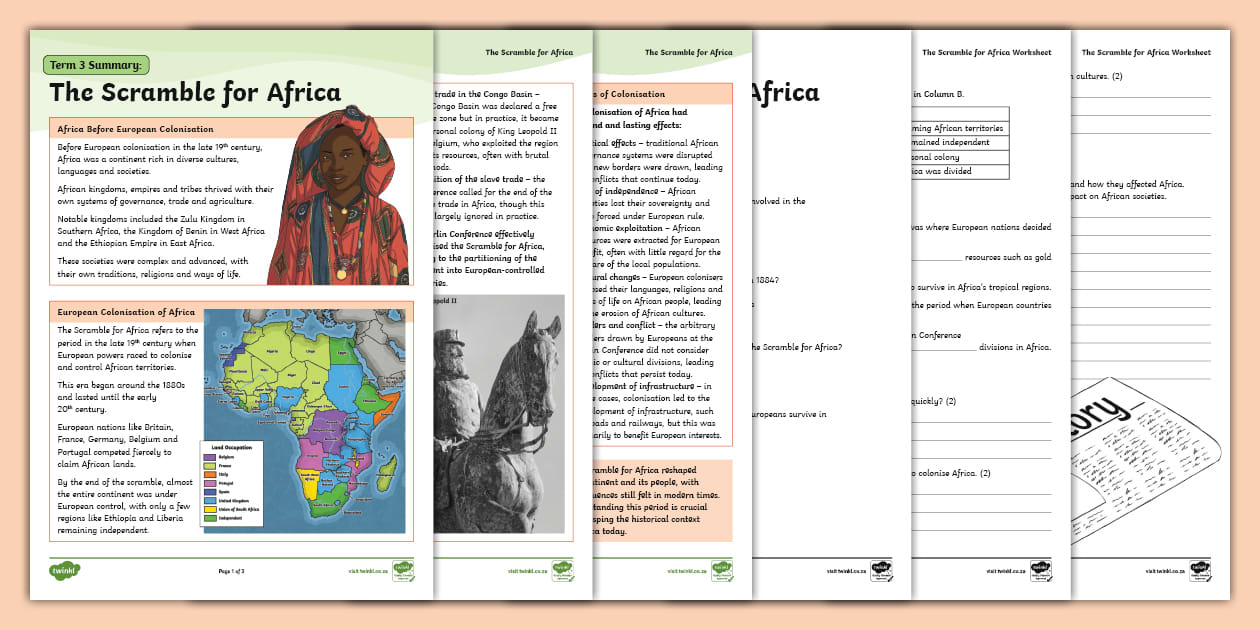 Grade 8 Hist The Scramble For Africa Summary And Worksheet