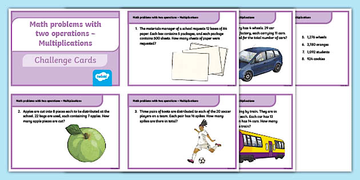 Multiplication Math Challenge Challenge Cards: Maths problems - 4th grade Twinkl Colombia
