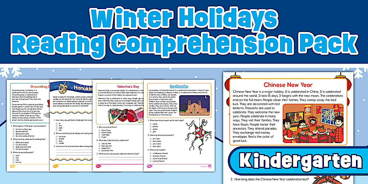 Kindergarten Winter Holidays Reading Comprehension Pack