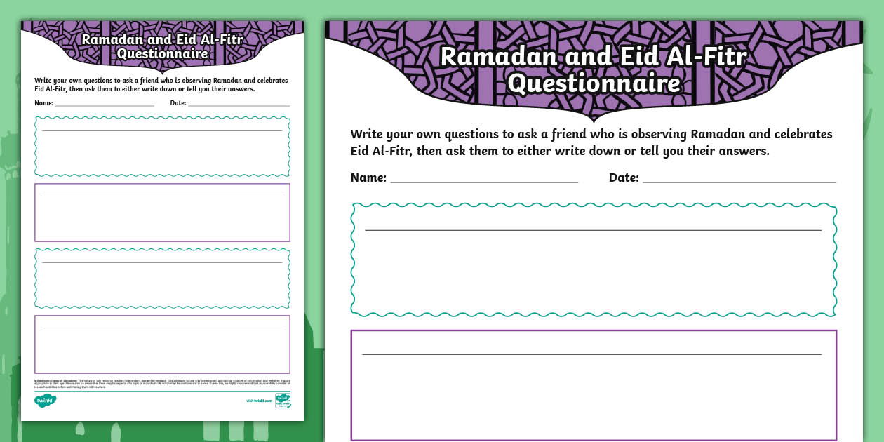 Create Your Own Ramadan Questionnaire Activity Sheet