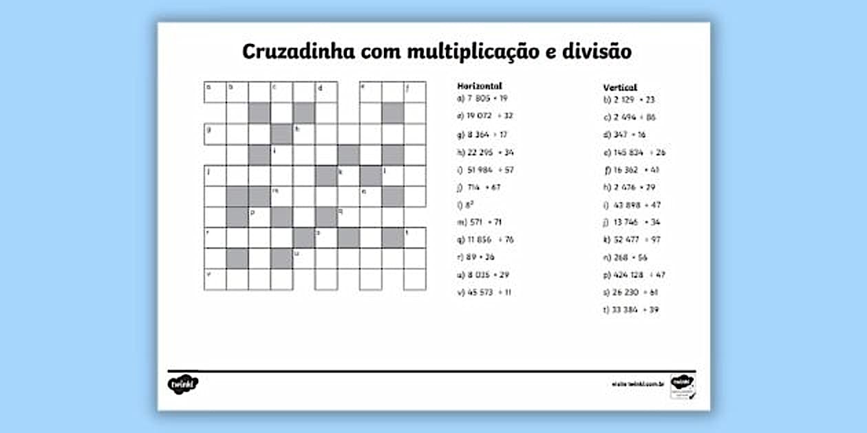 Cruzadinha de Matemática com Multiplicação e Divisão