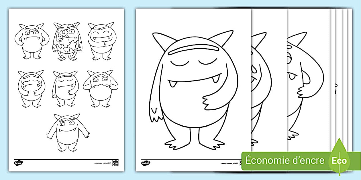 Activité de coloriage des monstres des émotions - Twinkl