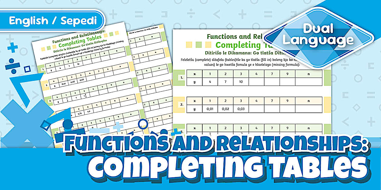 Functions & Relationships: Completing Tables Grade 7 Sepedi