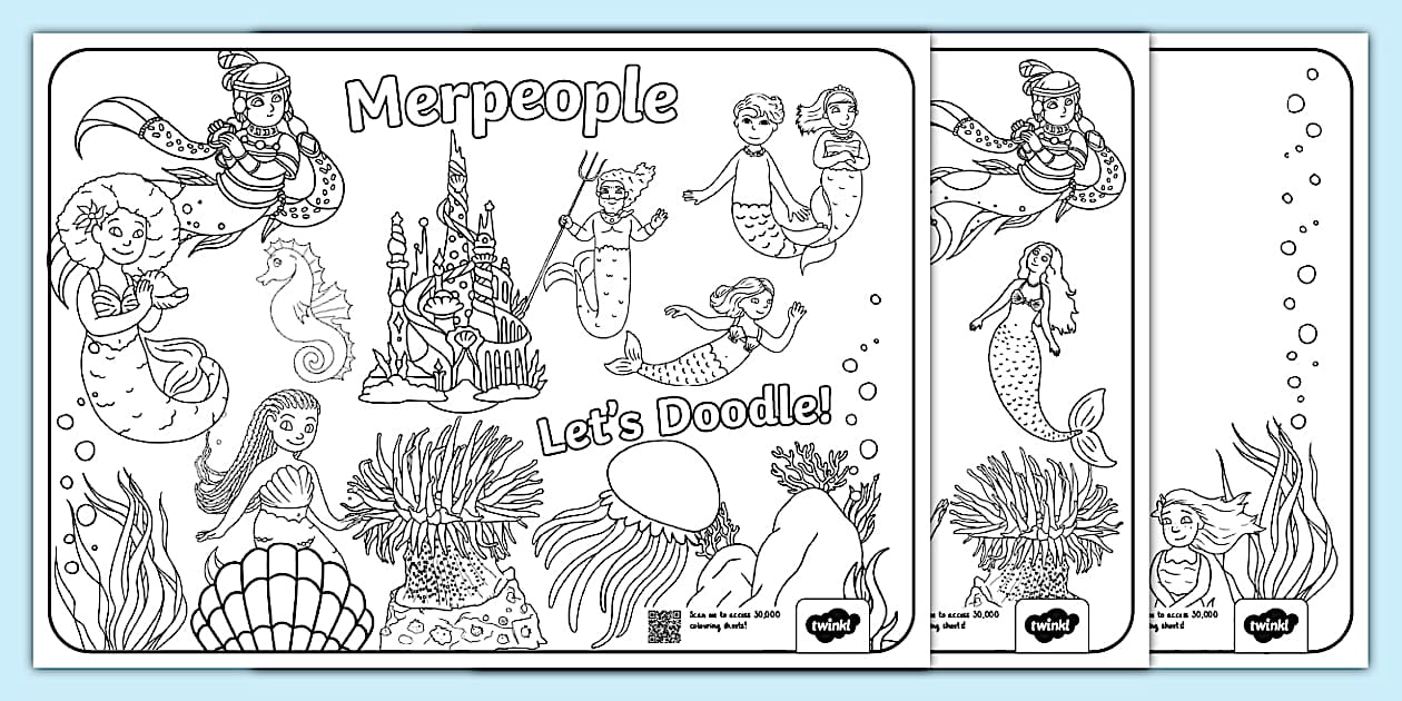 Merpeople Doodle Colouring Pages - KS1 - Twinkl
