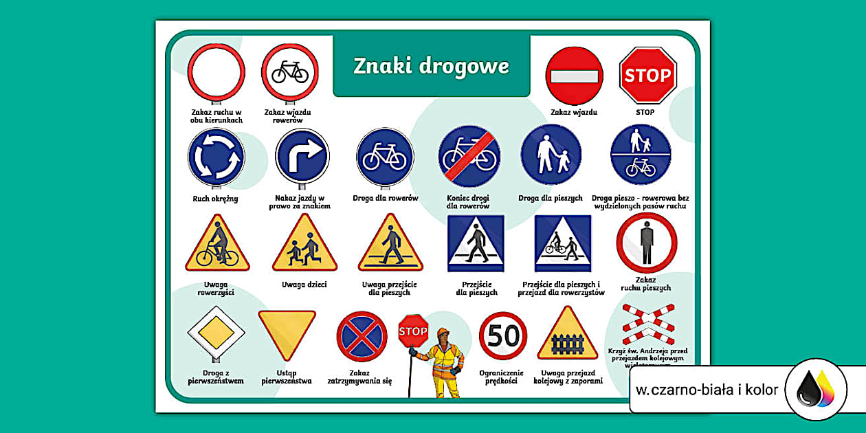 Rower I Karta Rowerowa Znaki Drogowe Plakat Twinkl