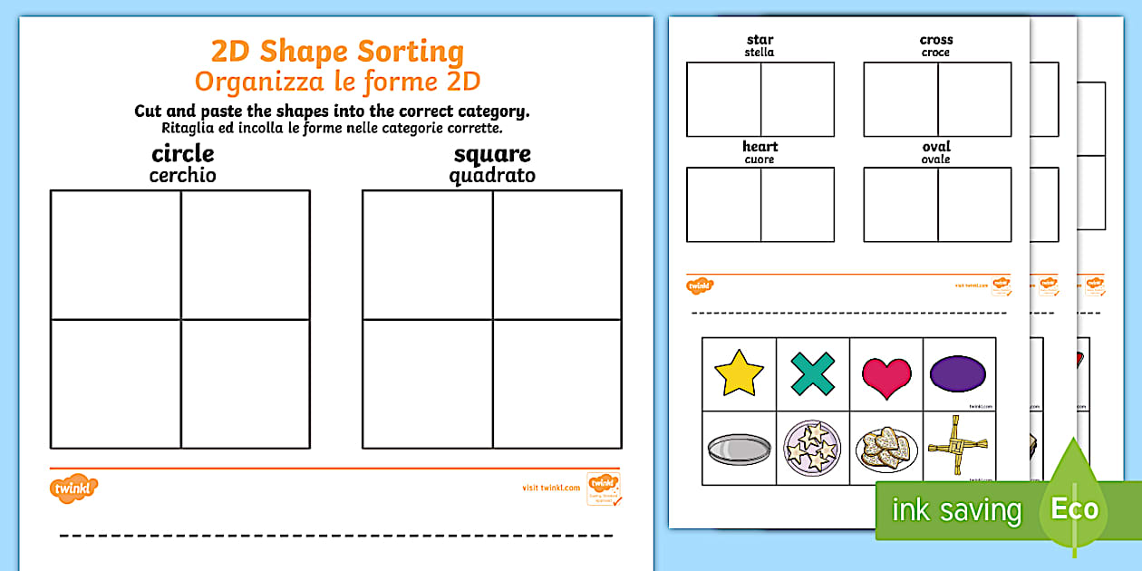 2D Shape Sorting Worksheet / Worksheet Italian/English