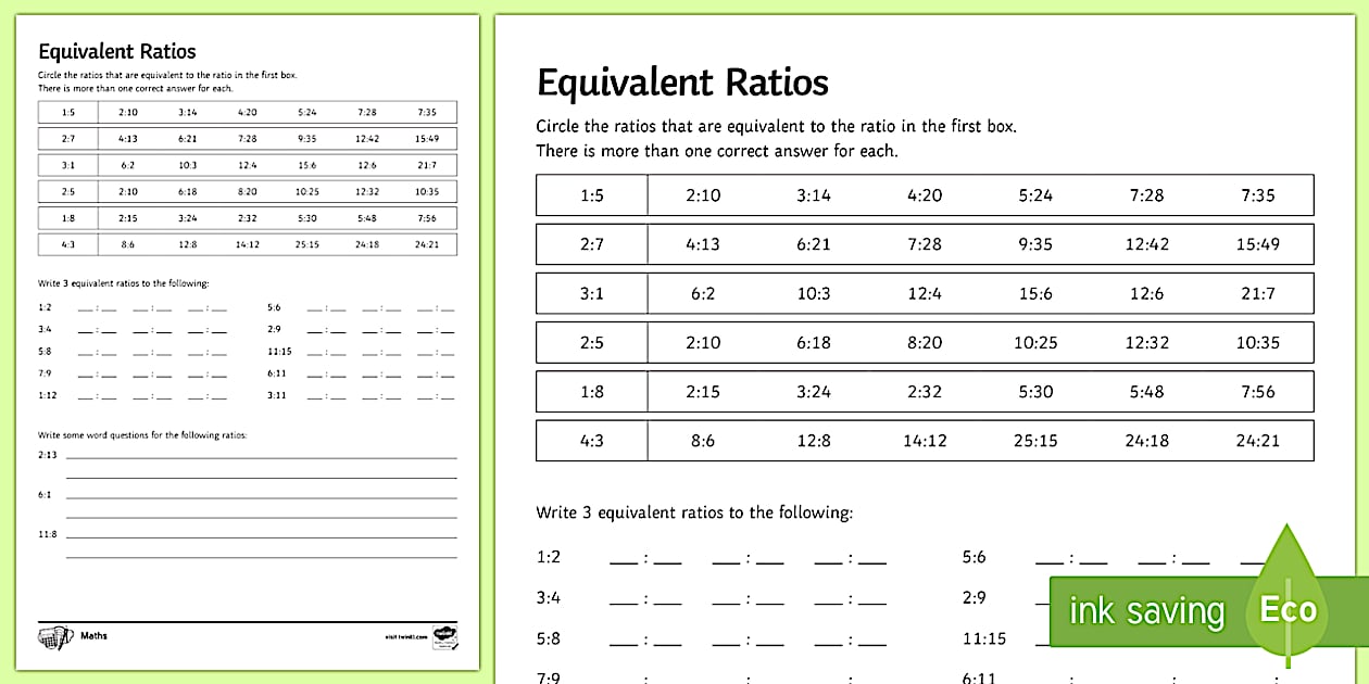 Equivalent Ratios Worksheet (teacher made) - Twinkl