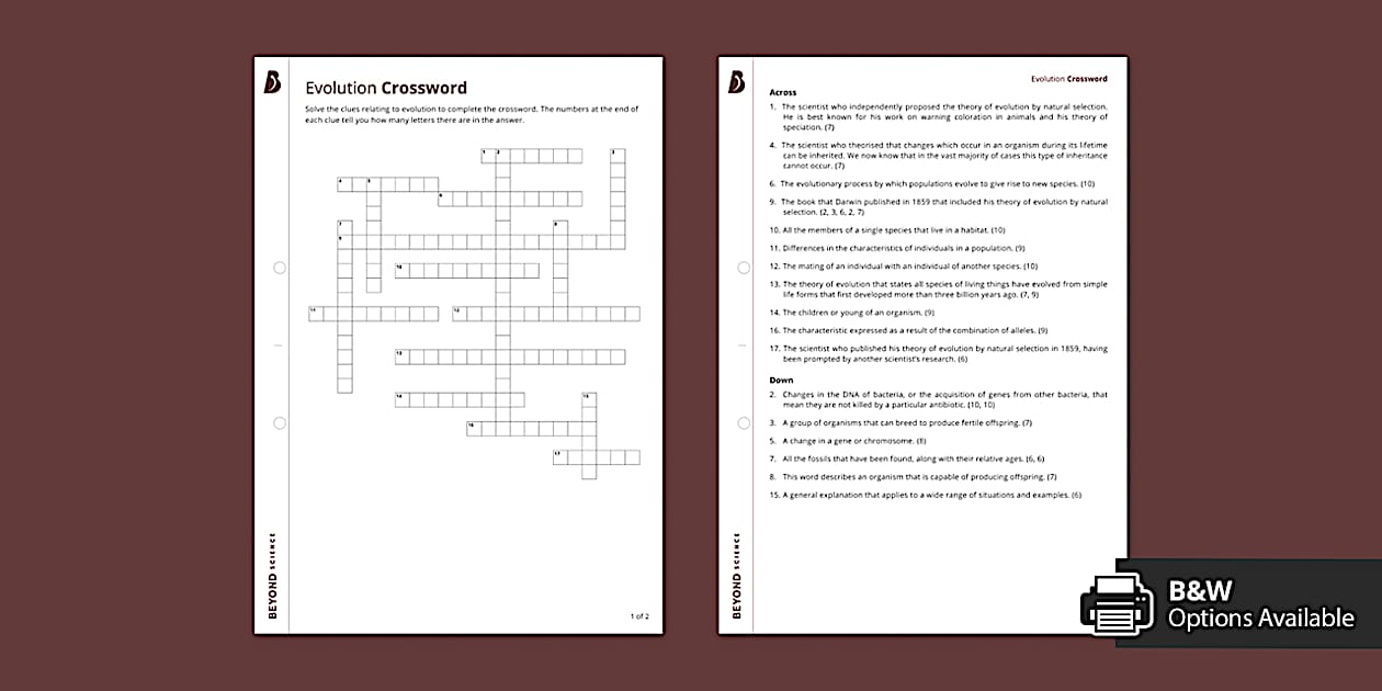 GCSE Biology: Evolution Crossword Science Beyond