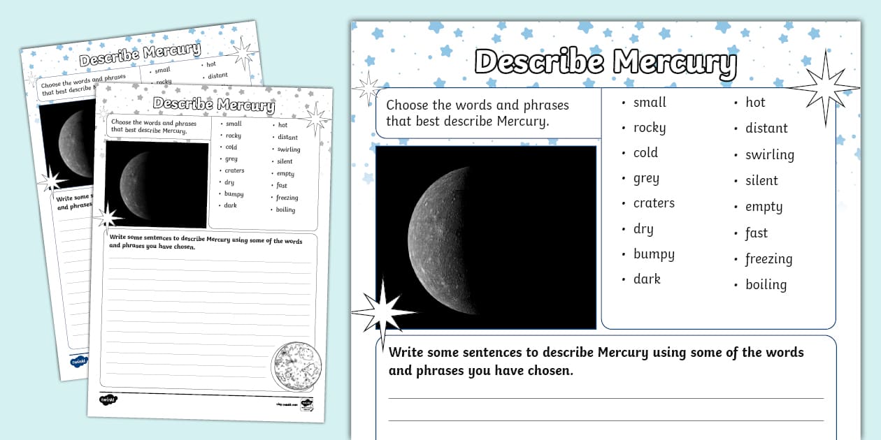 Describe Mercury Worksheet - Twinkl Planets
