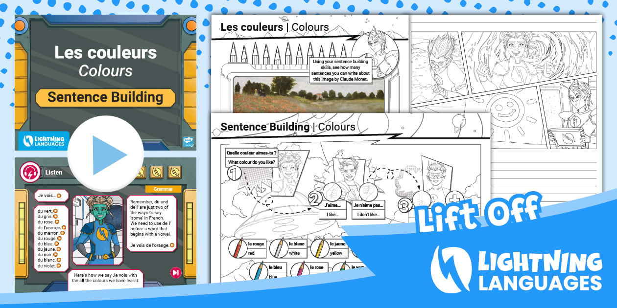 Sentences Building Colours 👉 Lightning Languages | French Colours Sentence Building Pack