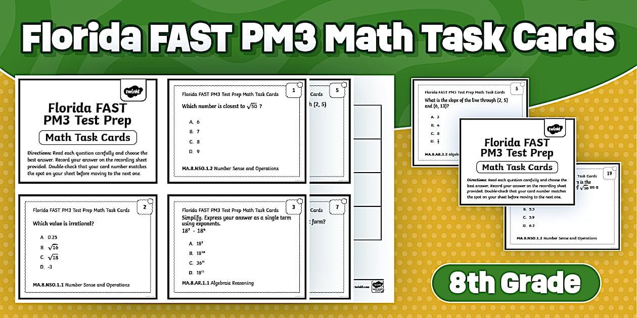 Eighth Grade Math Task Cards | Florida FAST PM3 Test Prep