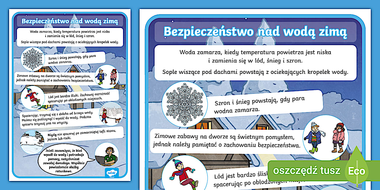 Bezpieczeństwo nad wodą zimą | Plakat - Twinkl