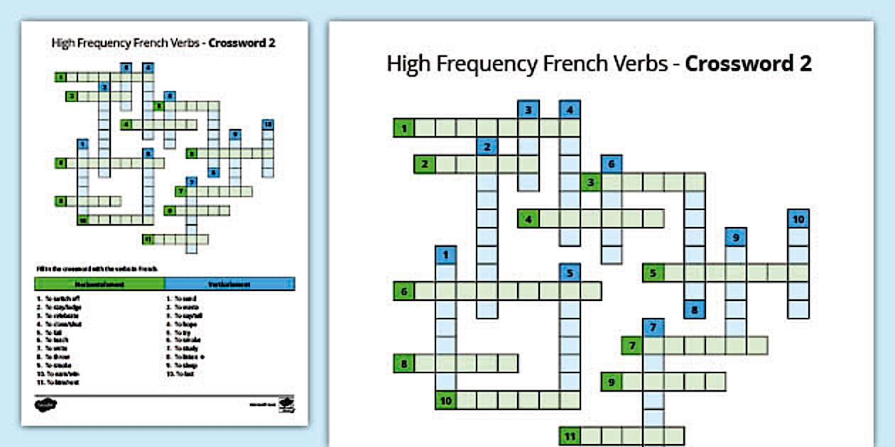 100 High Frequency French Verbs Crossword 2 French