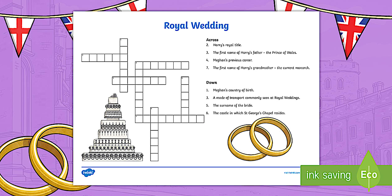 KS2 Royal Wedding Crossword (teacher made) Twinkl