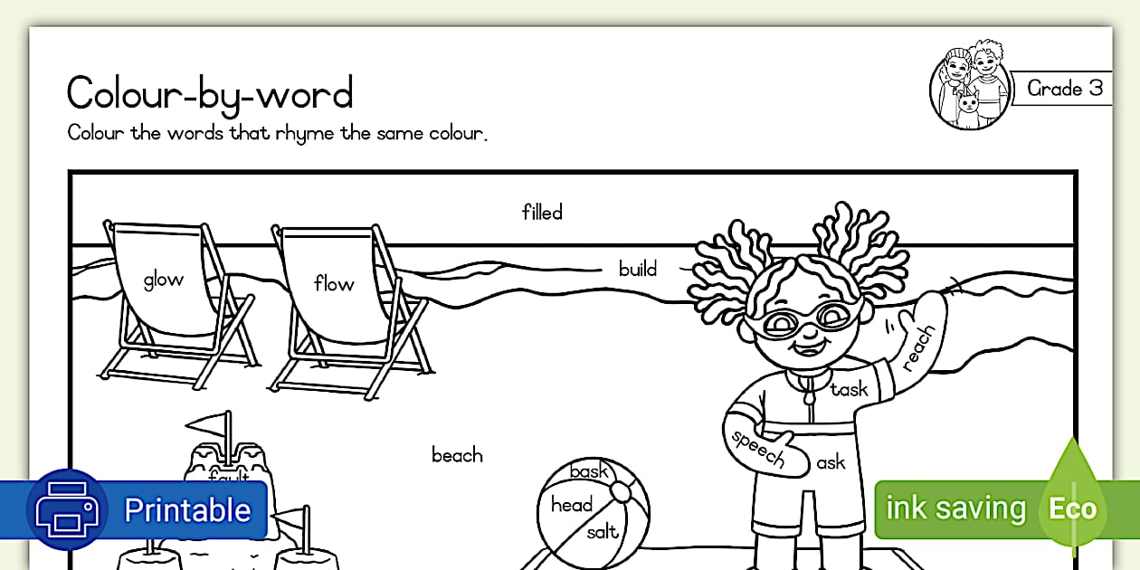 Grade 3 Phonics Colouring Page Rhyming Words - Twinkl