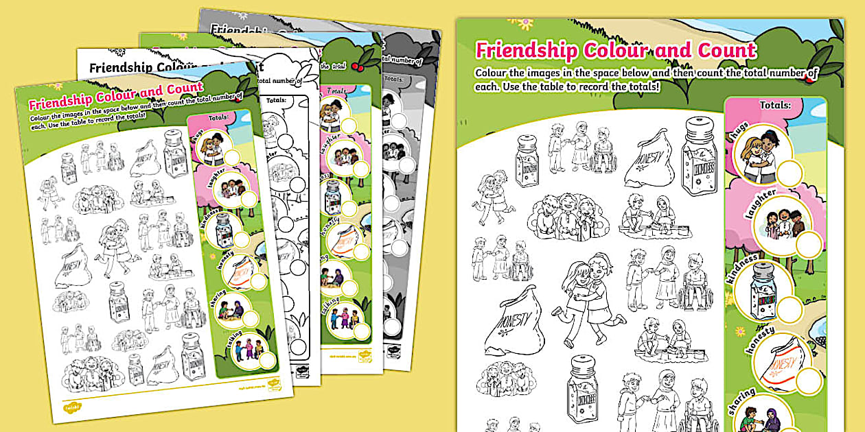 Friends Count Worksheet Friendship Colour and Count Worksheet (Hecho por educadores)