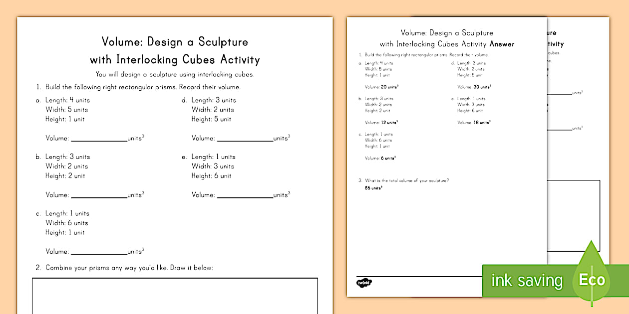 Volume: Design a Sculpture with Interlocking Cubes Worksheet