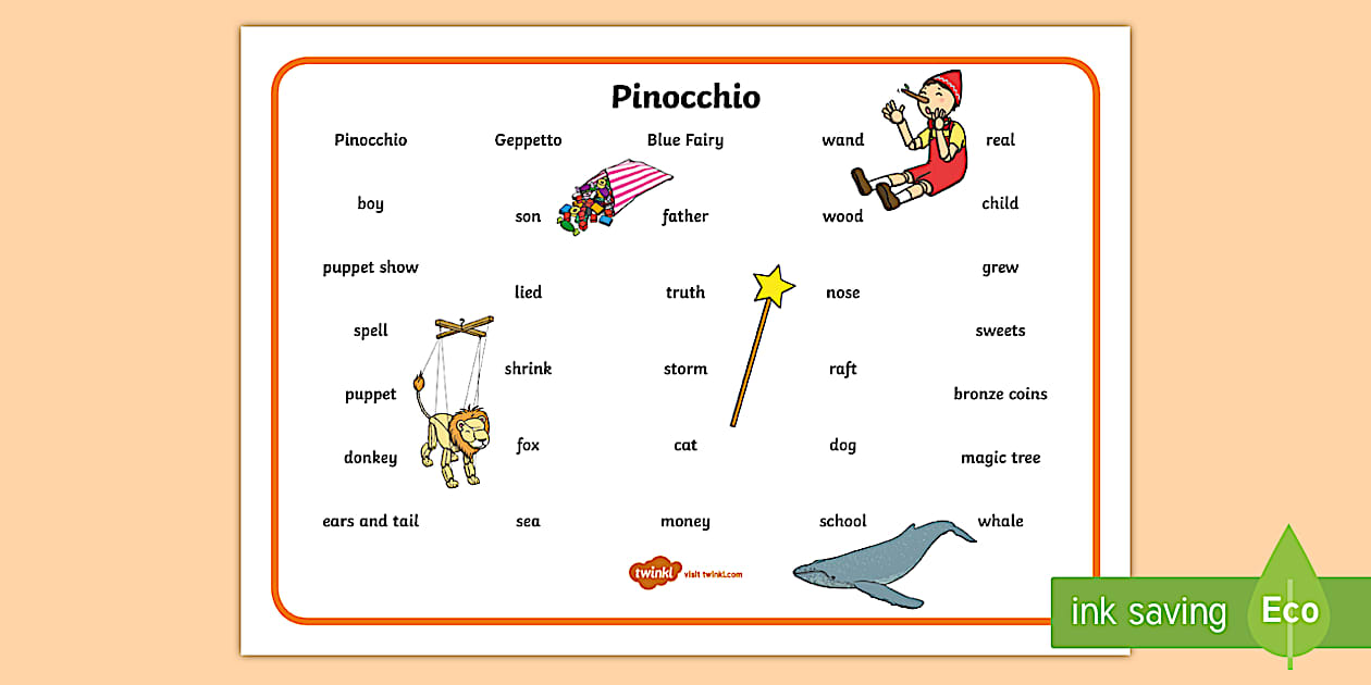 Editable Pinocchio Word Mat (Text) (Lehrer gemacht) Twinkl