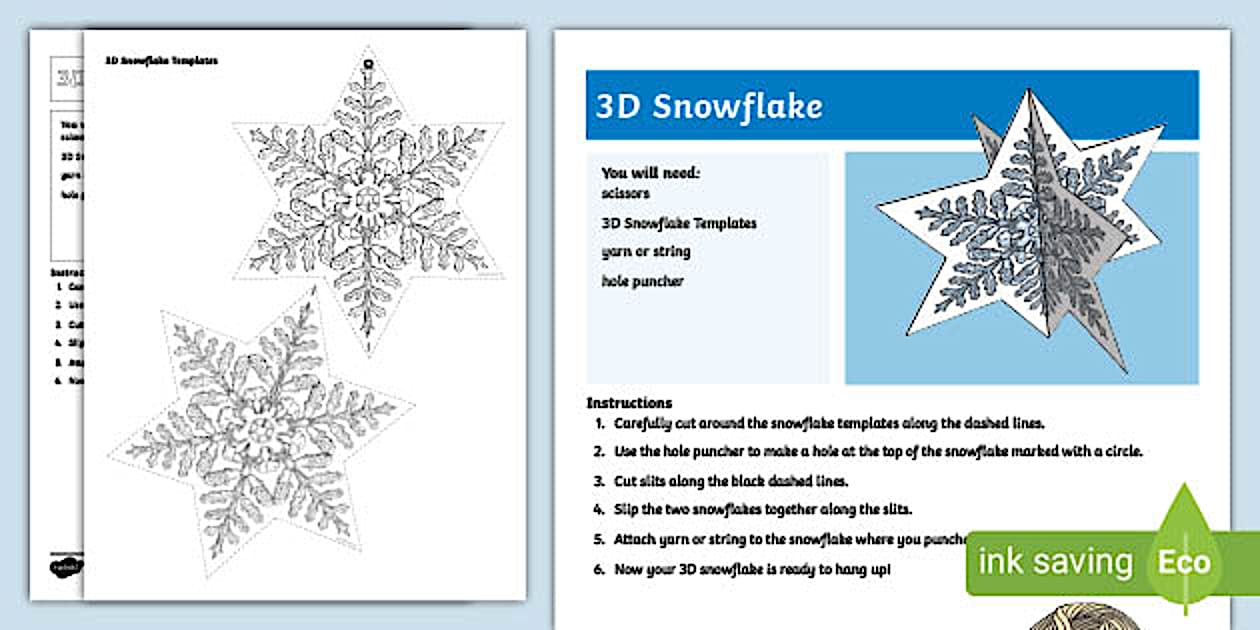 3D Snowflake Template Educational Resources Twinkl USA