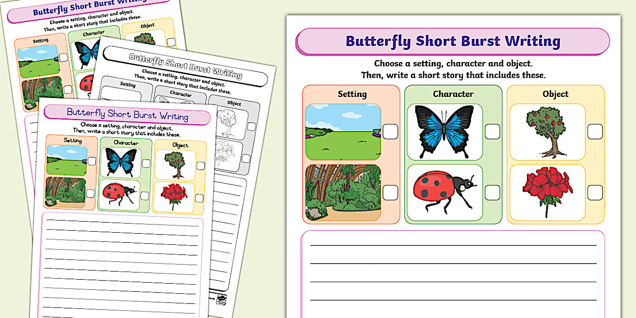 Butterfly Short Burst Writing Template (teacher made)