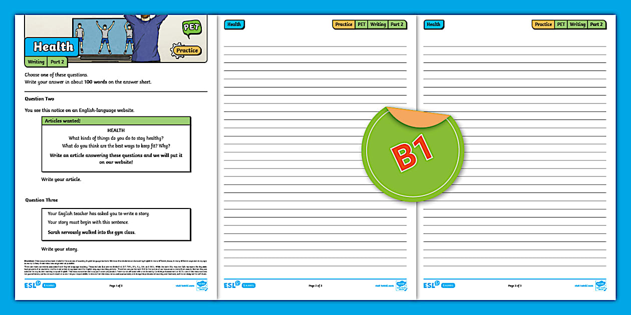 B1 Preliminary (PET) Writing Part 2 Practice Sheet (Health)