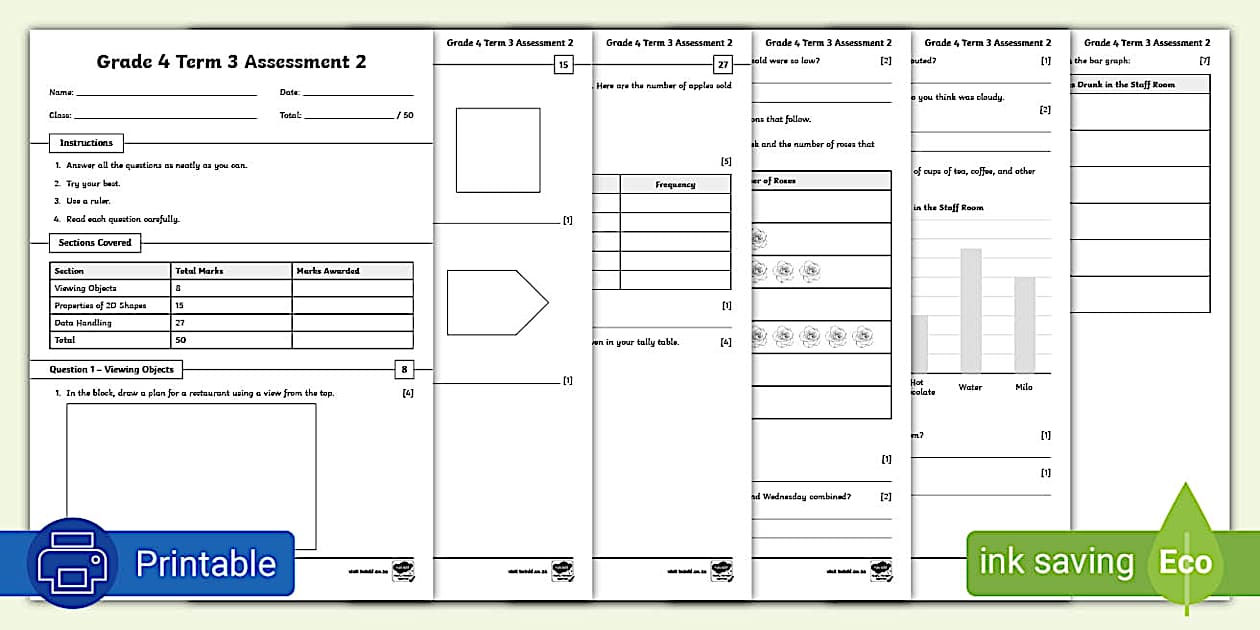 Grade 4 Term 3 Maths Assessment 2 (teacher made) - Twinkl