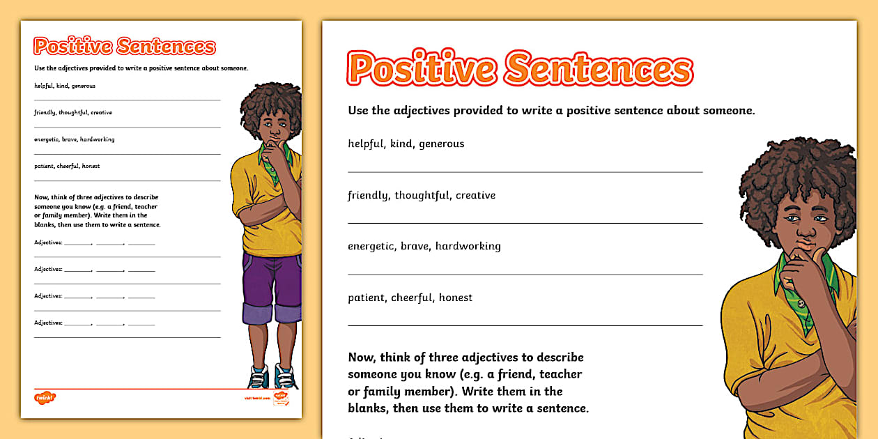 Positive Sentences Worksheet (Hecho por educadores) - Twinkl