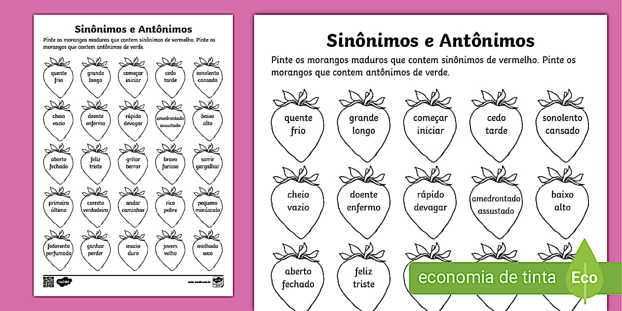 Sinônimos e Antônimos - Folha de atividade - Twinkl