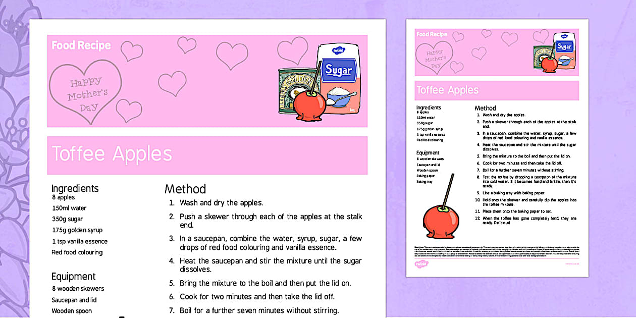 Mother's Day Toffee Apples Recipe (teacher made) Twinkl