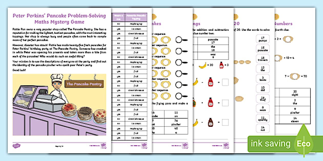 Editable KS1 Peter Perkins' Pancake Problem Mystery Maths Game