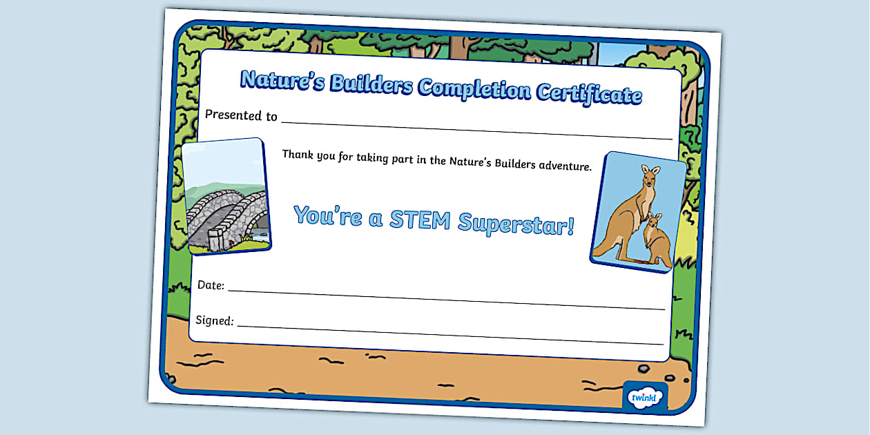 Mini IU Foundation Nature #39 s Builders Completion Certificate