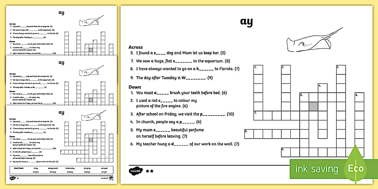 #39 ay #39 Phonics Differentiated Crossword Phonics Digraphs