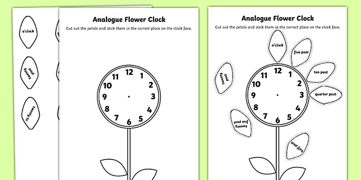 Analogue Flower Clock Cut and Stick Worksheet / Worksheet