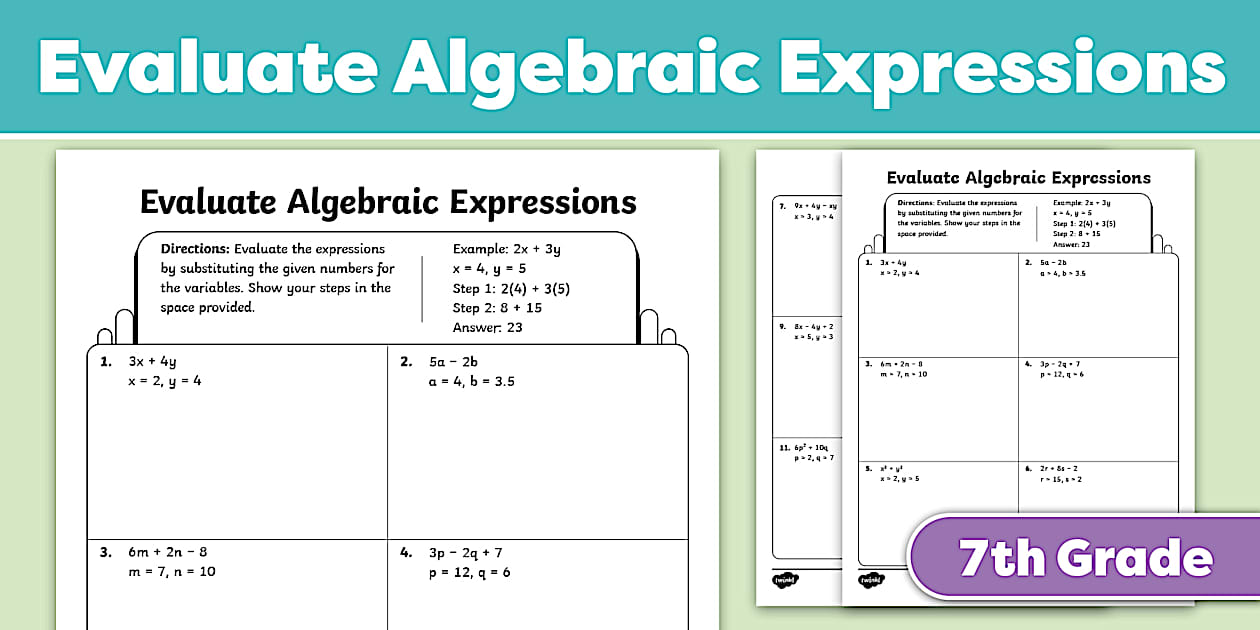 Math Basic Skills Evaluate Algebraic Expressions Practice
