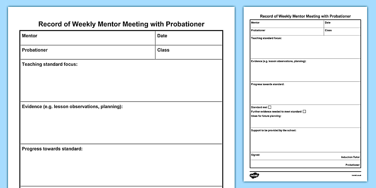 Weekly Probationer Mentor Meeting Record (teacher made)