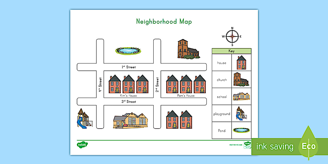 Editable Neighborhood Map Activity for K-2nd Grade - Twinkl