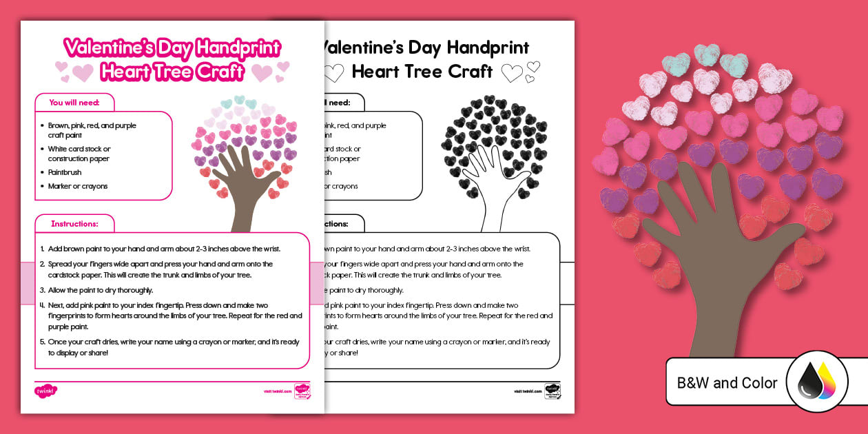 Valentine's Day Handprint Heart Tree Craft - Twinkl — free download