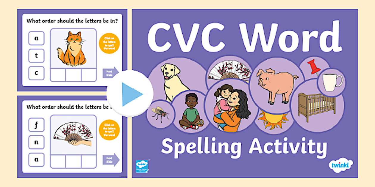 Cursive CVC Word Spelling PowerPoint Activity (teacher made)