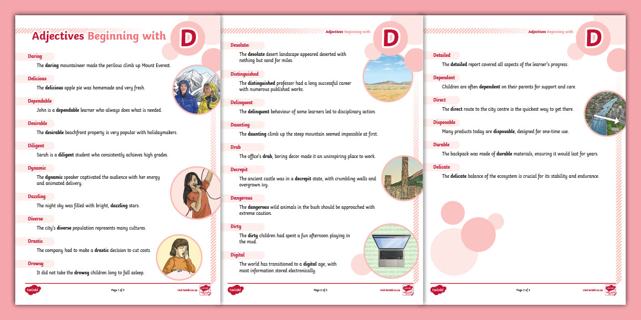 Adjectives Beginning with D (Teacher-Made) - Twinkl
